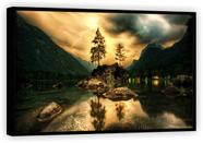 Quadro Decorativo Árvore Pedras Raio Lago Sol Paisagem Natureza Salas Tela Canvas Premium GG