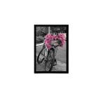 Quadro Decorativo Bicicleta Com Flores Rosas Vidro 24X18Cm