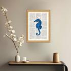 Quadro Decorativo Cavalo Marinho Azul Vintage 24x18cm - com vidro