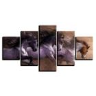 Quadro Decorativo Cavalos 5 Partes 130X65 Em Tecido 01