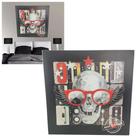 Quadro Decorativo Caveira Rockstar Moldura 50x50 Banda Musica Enfeite Decoraçao Sala Quarto Parede