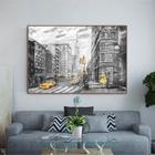 Quadro Decorativo Cidades New York Black and Yellow com Moldura Marrom e Vidro - 200x100