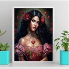 Quadro Decorativo Cigana Rosa Vermelha 33X24Cm Vidro Branca