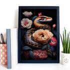 Quadro Decorativo Cobra Com Flores 33x24cm - com vidro