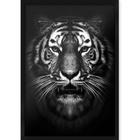 Quadro Decorativo com Moldura e Impressão em Vidro Animais Tigre Preto e Branco Olhar