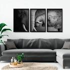 Quadro Decorativo Composição Trio Elefantes Preto e Branco"