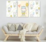 Quadro Decorativo Composição Trio Hipopotamo Com Balão Infantil "