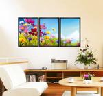 Quadro Decorativo Conjunto de 3 Quadros Flores Coloridas no Jardim