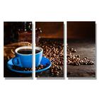 Quadro Decorativo Cozinha Xícara Azul Café Grãos 3 peças Grande ou Pequeno