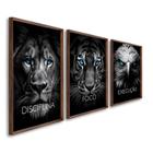 Quadro Decorativo Disciplina Foco Execução 60x90cm Leão Tigre Águia para Sala, Escritório, Hall Tabaco