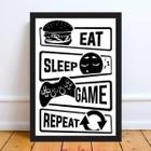 Quadro Decorativo Eat Sleep Game Moldura Branca 24X18Cm