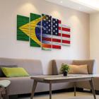 Quadro Decorativo EUA Brasil e Estados Unidos em mdf