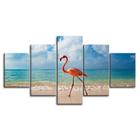 Quadro Decorativo Flamingo Mar Azul Sala 5 Peças