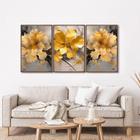 Quadro Decorativo Floral Amarelo com 3 Telas de Parede para Sala Quarto Escritório 60cm X 90cm Tabaco