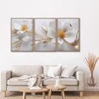 Quadro Decorativo Floral Delicado Magnólias com 3 Telas 50x75 e 60x90 de Parede para Sala Quarto Escritório