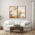 Quadro Decorativo Floral Flor de Lótus com 2 Telas de Parede para Sala Quarto Escritório 60cm X 90cm Com Vidro