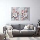 Quadro Decorativo Floral Flor de Porcelana com 2 Telas de Parede para Sala Quarto Escritório 60cm x Branco