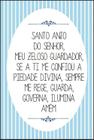 Quadro Decorativo Frase Oração Santo Anjo Senhor Azul 30x20 Mdf Adesivado