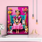 Quadro Decorativo Frida Com Cães e Gatos 24x18cm - com vidro