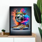 Quadro Decorativo Futebol - Chuteira e Bola 24x18cm - com vidro