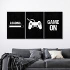 Quadro Decorativo Game On com 3 Telas de Parede para Sala Quarto Escritório 60cm X 90cm Preto