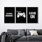 Quadro Decorativo Game On com 3 Telas de Parede para Sala Quarto Escritório