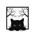 Quadro Decorativo Gato Arvores Galhos 30Cm Mdf Preto 3Mm