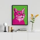 Quadro Decorativo Gato Rosa Pop Art 45x34cm - com vidro