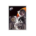 Quadro Decorativo Gatos Astronautas 33X24 Com Vidro - Preta