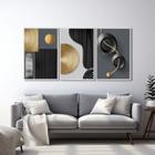 Quadro Decorativo Geométrico Formas e Linhas 3 Telas de Parede para Sala Quarto Escritório 60cm X 90 Branco