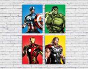 Quadro Decorativo Herois Marvel Quarto Menino Kit 4 peças 20x30cm