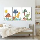 Quadro Decorativo Infantil Dinossauros com 3 Telas de Parede para Quarto Sala Brinquedoteca 60cm X 9 Branco