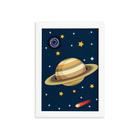 Quadro Decorativo Infantil Sistema Solar Saturno 33x43cm Moldura Branca