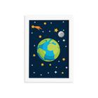Quadro Decorativo Infantil Sistema Solar Terra 33x43cm Moldura Branca