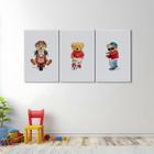 Quadro Decorativo Infantil Ursinhos Estilosos com 3 Telas de Parede para Quarto Sala Brinquedoteca 6 Branco