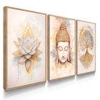 Quadro Decorativo Kit Buda Lótus Amor 55x40 Com Moldura