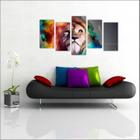 Quadro Decorativo Leão Abstrato Animais Colorido Decorações Salas 5 peças Moldura