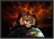 Quadro Decorativo Leão Animais Planeta Espaço Com Moldura