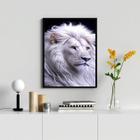 Quadro Decorativo Leão Branco 24x18cm - Vidro, Moldura Preta