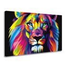 Quadro Decorativo Leão Colorido Cores Vivas Tela Grande 85cm x 60 cm129,