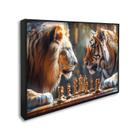 Quadro Decorativo Leão e Tigre Jogo de Xadrez com 1 Tela Cm ou Cm de Parede para Sala Hall Igreja 60 Preto