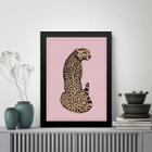 Quadro Decorativo Leopardo Fundo Rosa 24X18Cm - Com Vidro