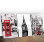 Quadro Decorativo Londres Mosaico 3 Peças Destaque Vermelho