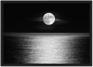 Quadro Decorativo Lua Mar Preto e Branco Paisagem Natureza Decorações Com Moldura