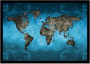 Quadro Decorativo Mapa-Múndi Artístico Continentes Geografia Sala Escritório Com Moldura RC023