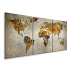 Quadro Decorativo Mapa Mundi Rustico Amarelado 120x60 Sala