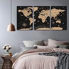 Quadro Decorativo Mapa Mundi Velho Preto180x90 Sala Quarto