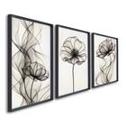 Quadro Decorativo Modelo Floral III com 3 Telas de Parede para Sala Quarto Escritório