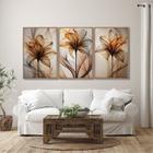 Quadro Decorativo Modelo Floral V com 3 Telas de Parede para Sala Quarto Escritório 60cm X 90cm Branco