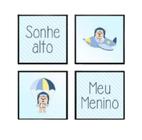 Quadro Decorativo Moldura Parede Sonhe Alto Meu Menino 4 pçs